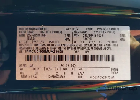 2021 Ford Escape Sel from USA, damaged, VIN 1FMCU0H68MUA23059